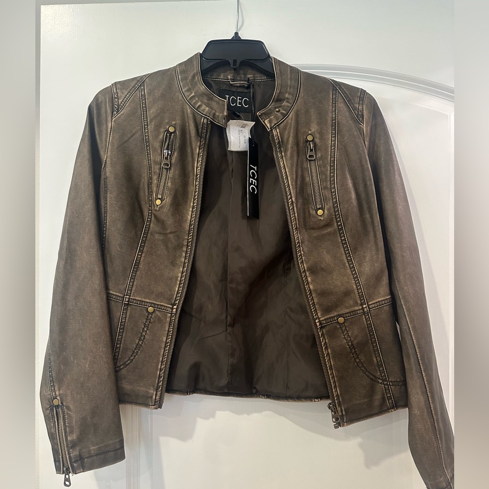 TCEC Brown Faux  Leather Jacket